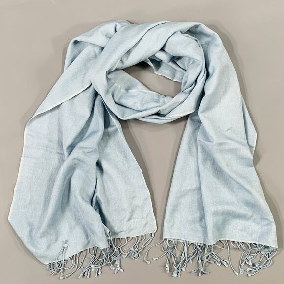 JAEGER Blue Cashmere Silk Fringe Pashmina Scarf Shawl - Picture 1 of 5